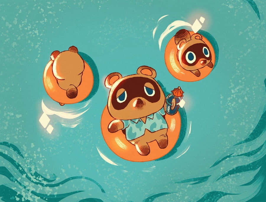 Animal_ Crossing_ Nook_ Family_ Swimming Wallpaper