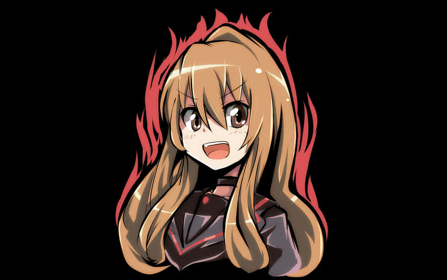 Animated Anime Girl Taiga Aisaka With Fire Wallpaper