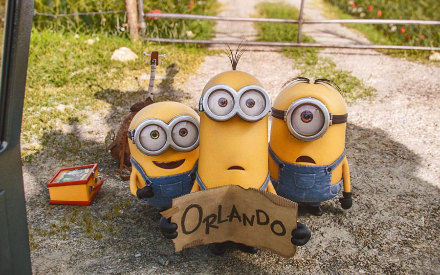 Animated Cartoon Minions Hitchhiking Wallpaper