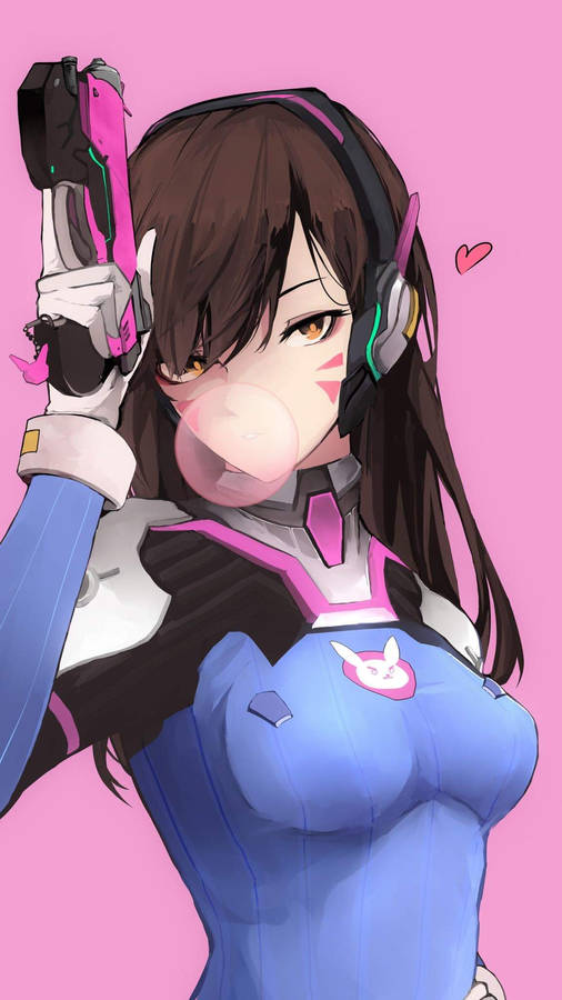 Animated Dva With Bubble Gum Wallpaper