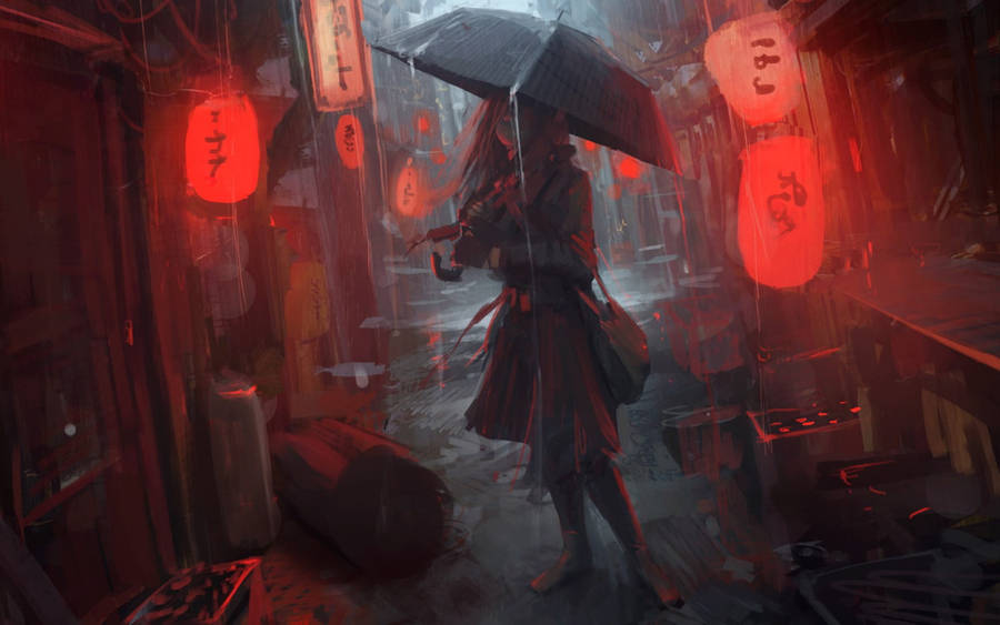 Animated Girl In Dark Alley Wallpaper