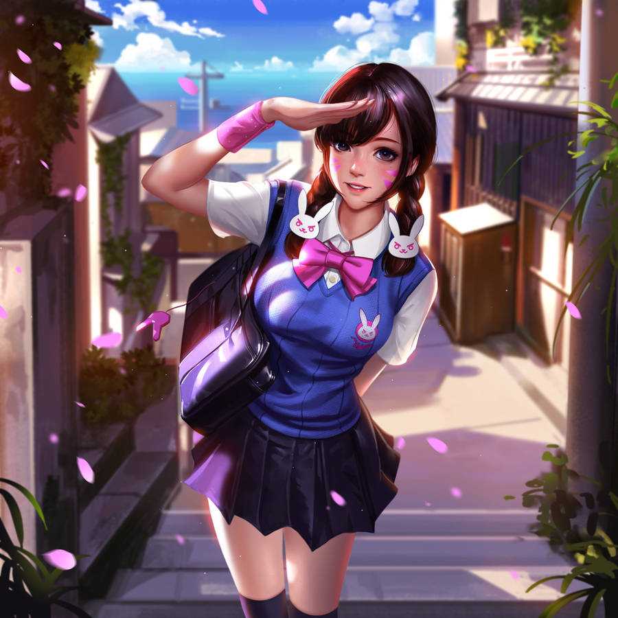 Animated Girl In Uniform Wallpaper