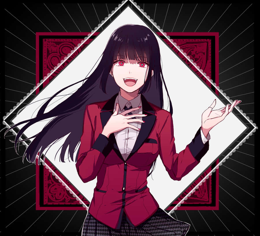 Animated Girlwith Red Eyesand Black Hair Wallpaper