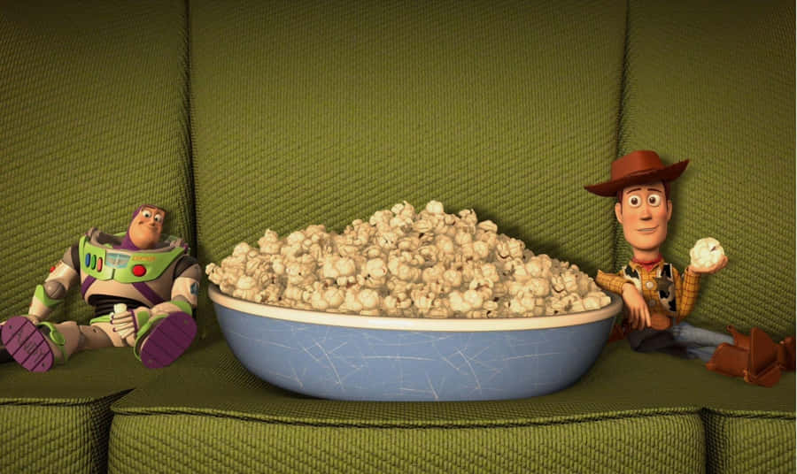 Animated Popcorn Movie Night Wallpaper