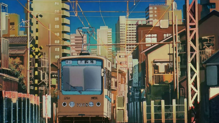 Anime Aesthetic Tram In City Wallpaper