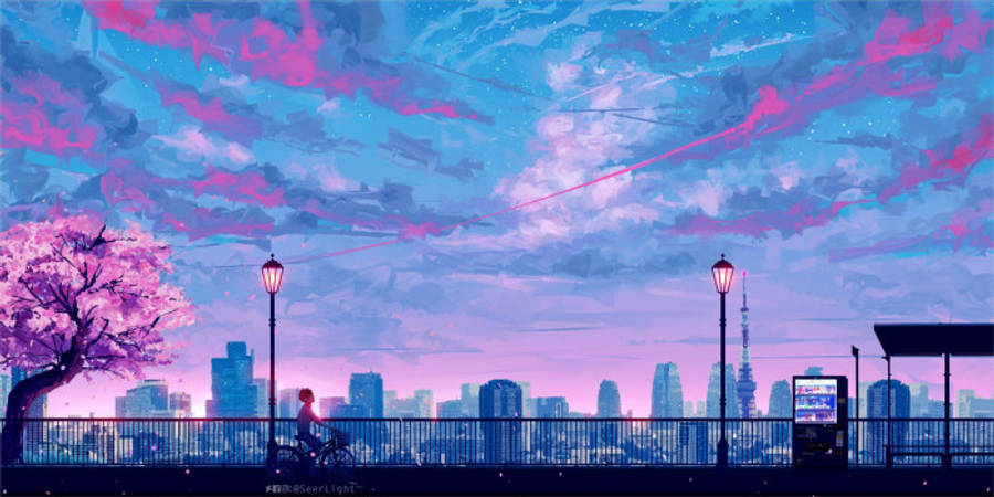 Anime City Landscape Aesthetic Mac Wallpaper