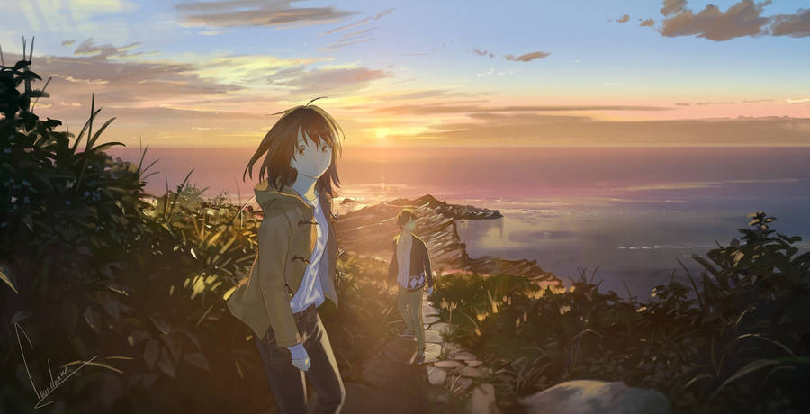 Anime Couple Hiking Wallpaper