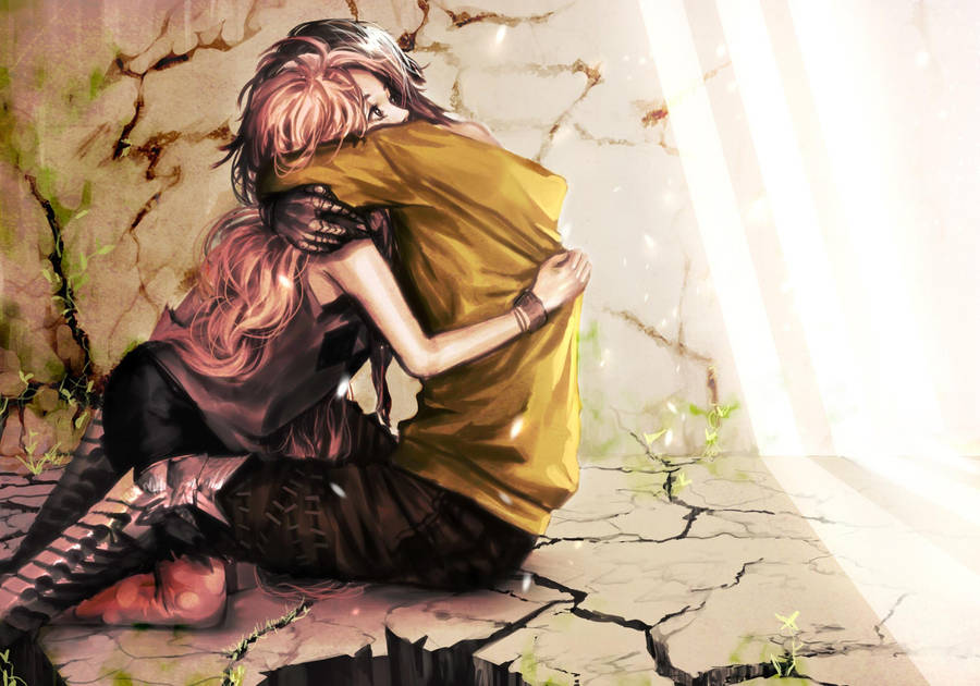 Anime Couple Hug Pink Hair Wallpaper