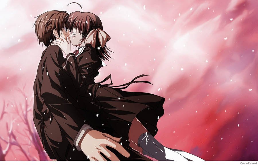 Anime Couple Hug Red Sky Wallpaper