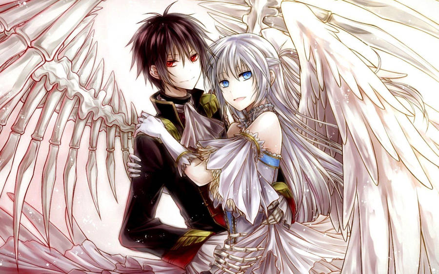 Anime Couple Hug Wings Wallpaper