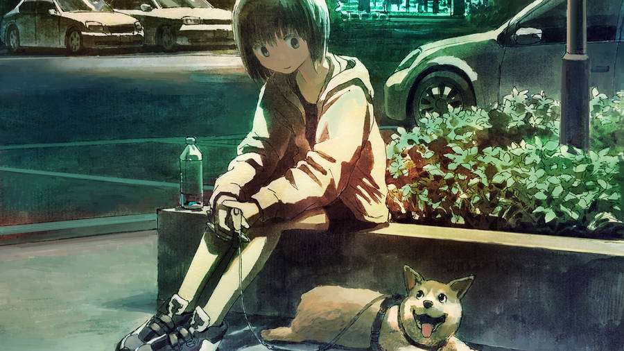 Anime Dog On Leash Wallpaper