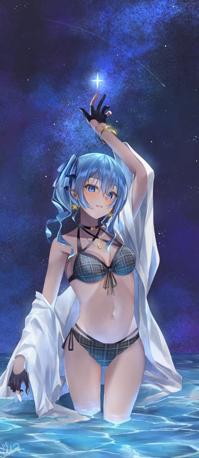 Anime Girl In Bikini At Night Wallpaper