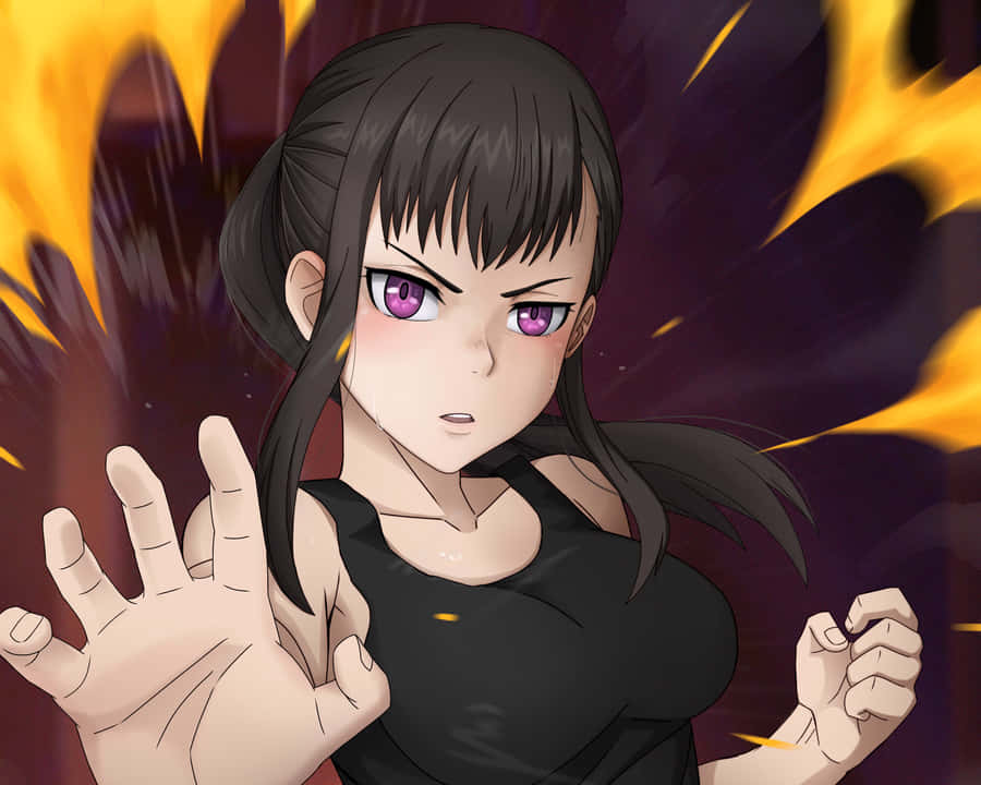 Anime Girl In Ponytail With Fire Wallpaper