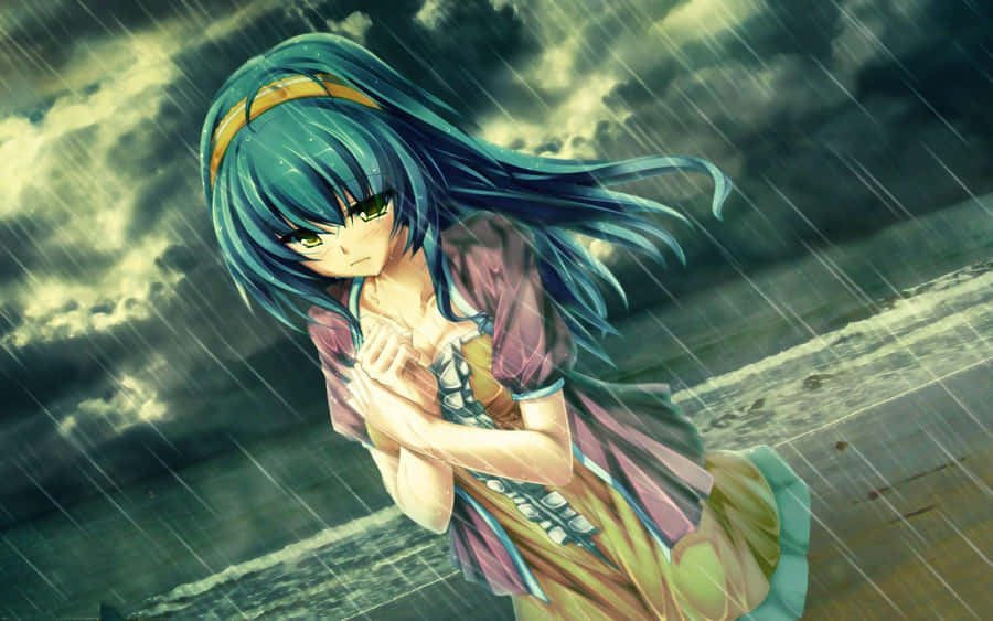 Anime Girl In The Rain Wallpaper