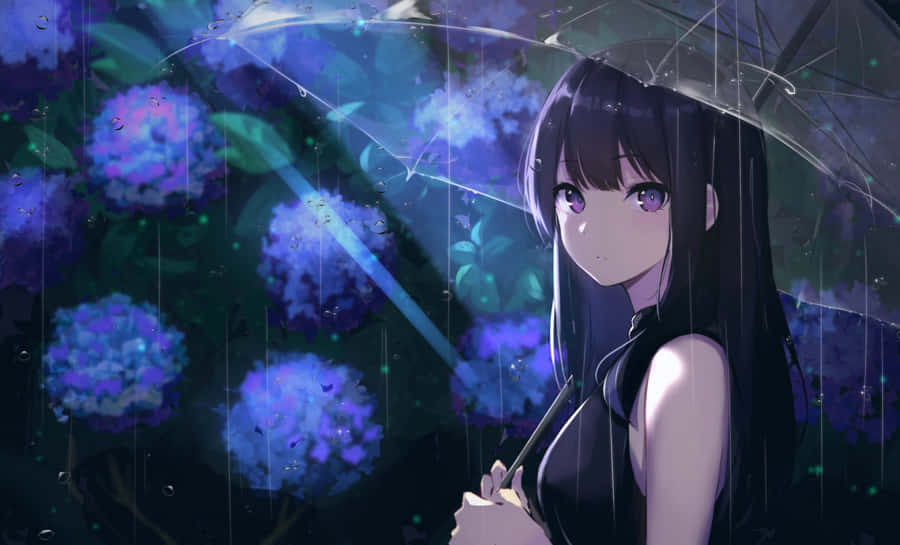 Anime Girl Profile Holding Umbrella Wallpaper