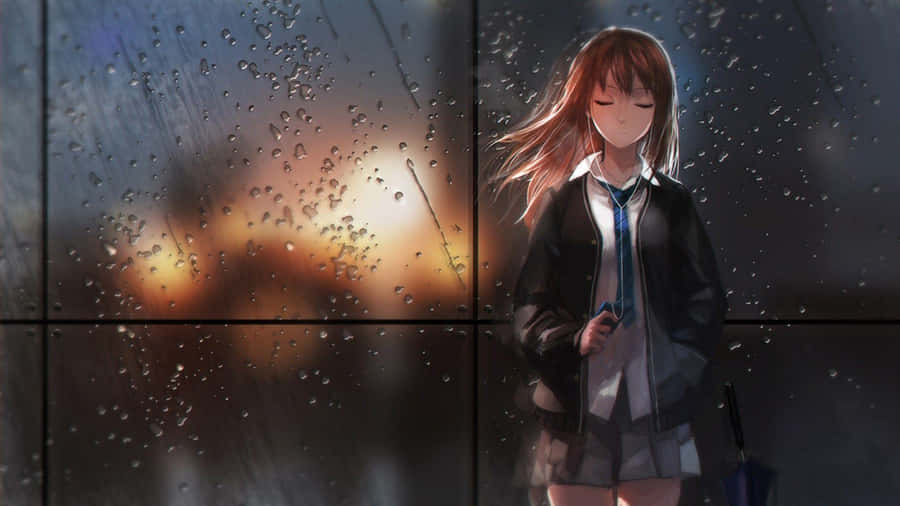 Anime Girl Rainy Window Backdrop Wallpaper