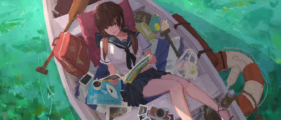 Anime Girl Reading Book Wallpaper