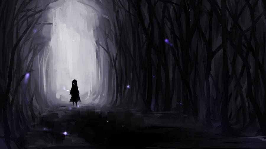 Anime Girl Sad Alone Dark Aesthetic Forest Wallpaper