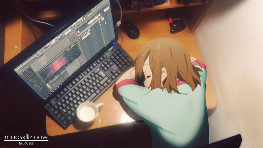 Anime Girl Sleeping Desk Wallpaper