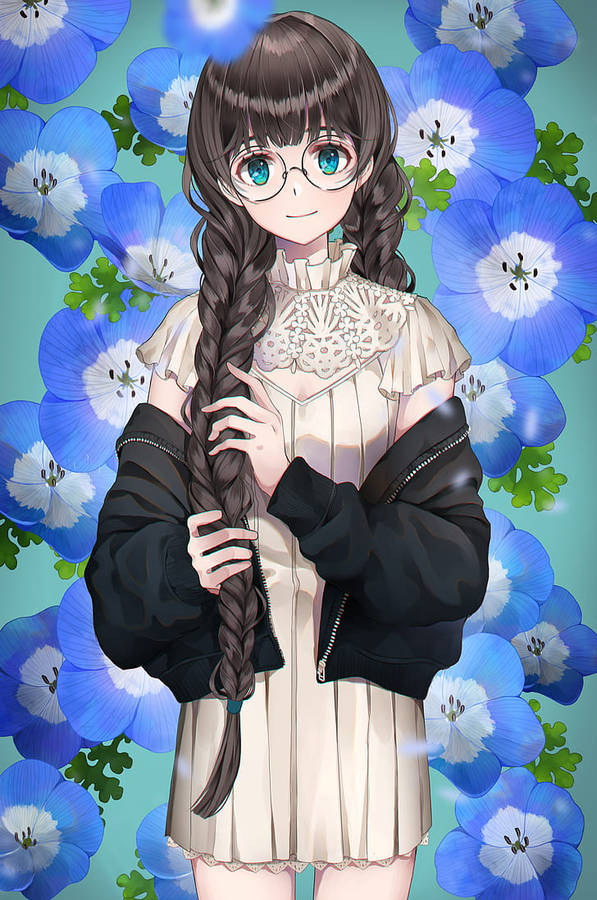 Anime Girl Surrounded By Blue Flower Iphone Wallpaper