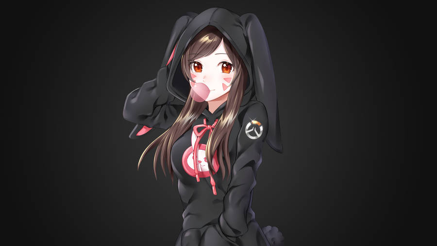 Anime Girl Wearing Bunny Hoodie Wallpaper