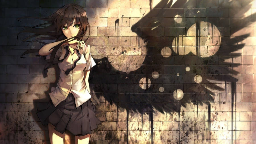 Anime Girl With Black Wings Wallpaper