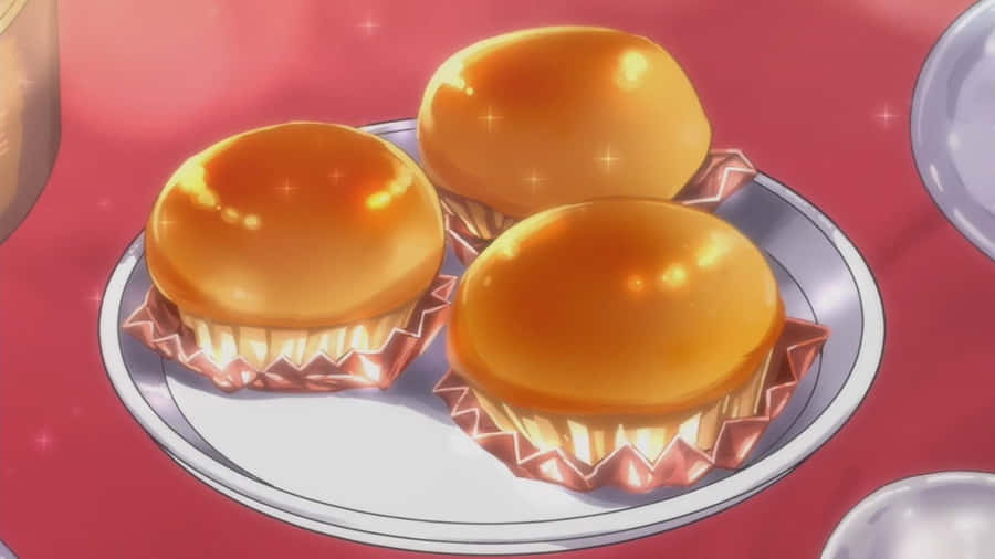 Anime Glistening Caramel Puddings Wallpaper