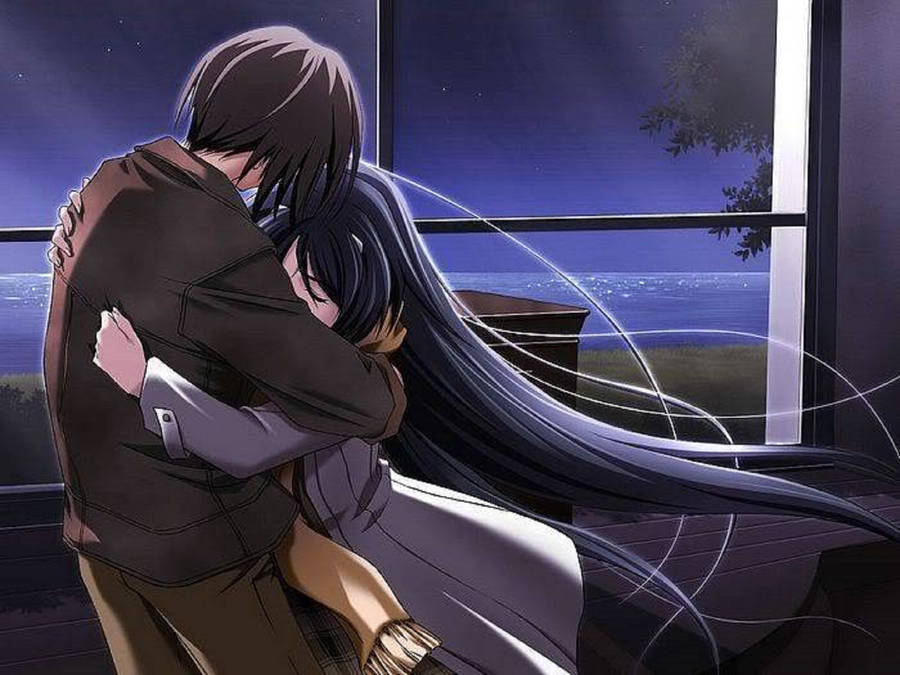 Anime Hug In Window Wallpaper