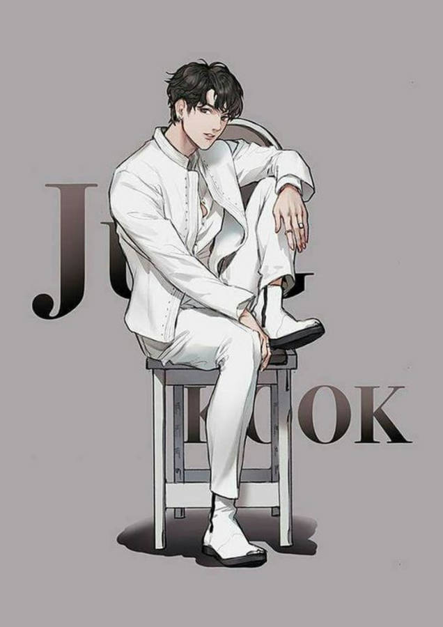 Anime Jungkook White Aesthetic Phone Wallpaper