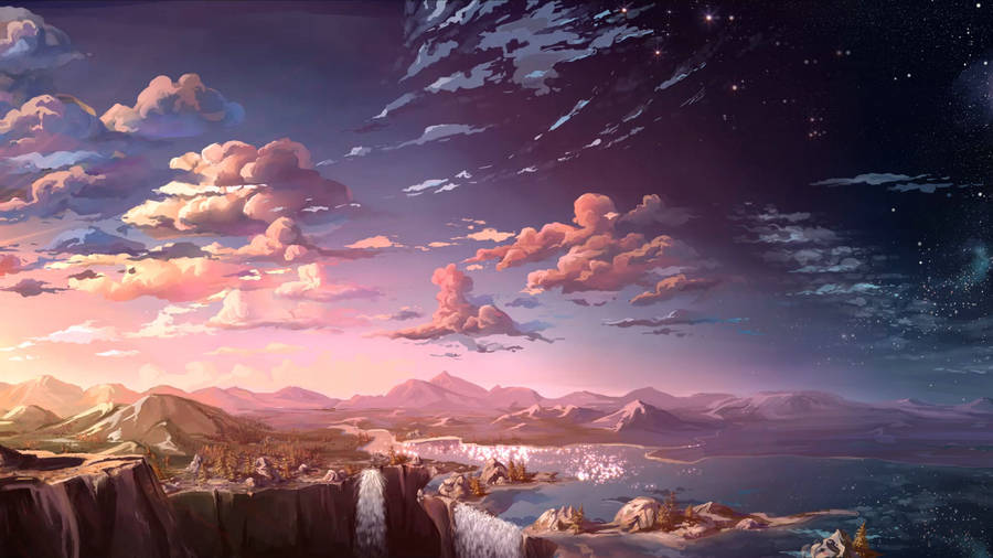 Anime Landscape Evening Sky Wallpaper