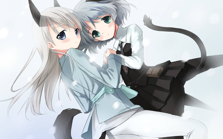 Anime Lesbian Cat Couple Wallpaper