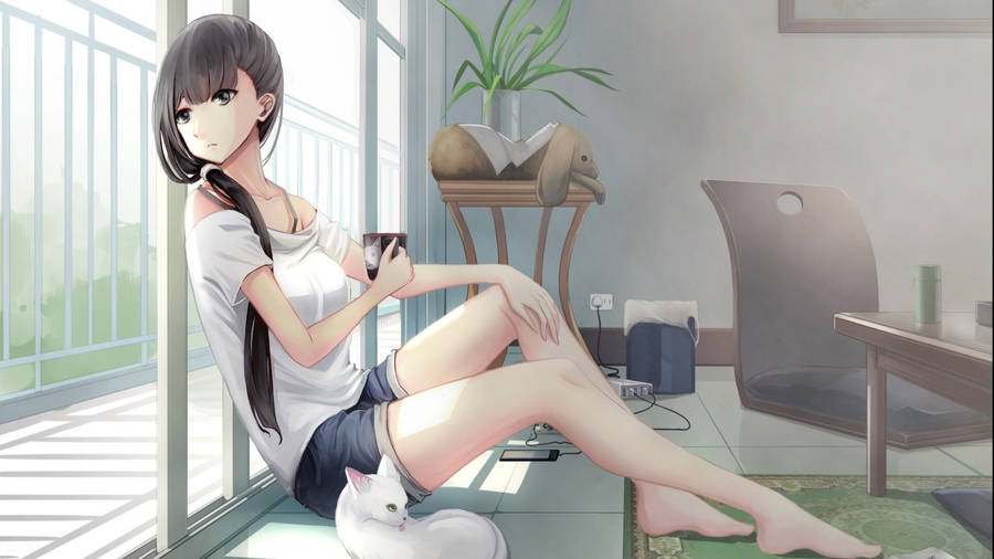 Anime Relaxing Female Legs Wallpaper