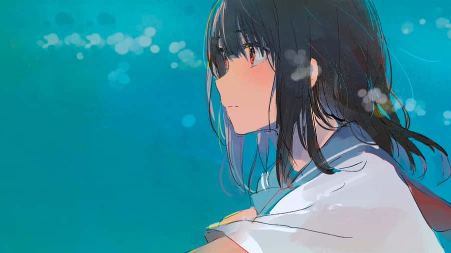 Anime School Girl Cute Black Hair Wallpaper