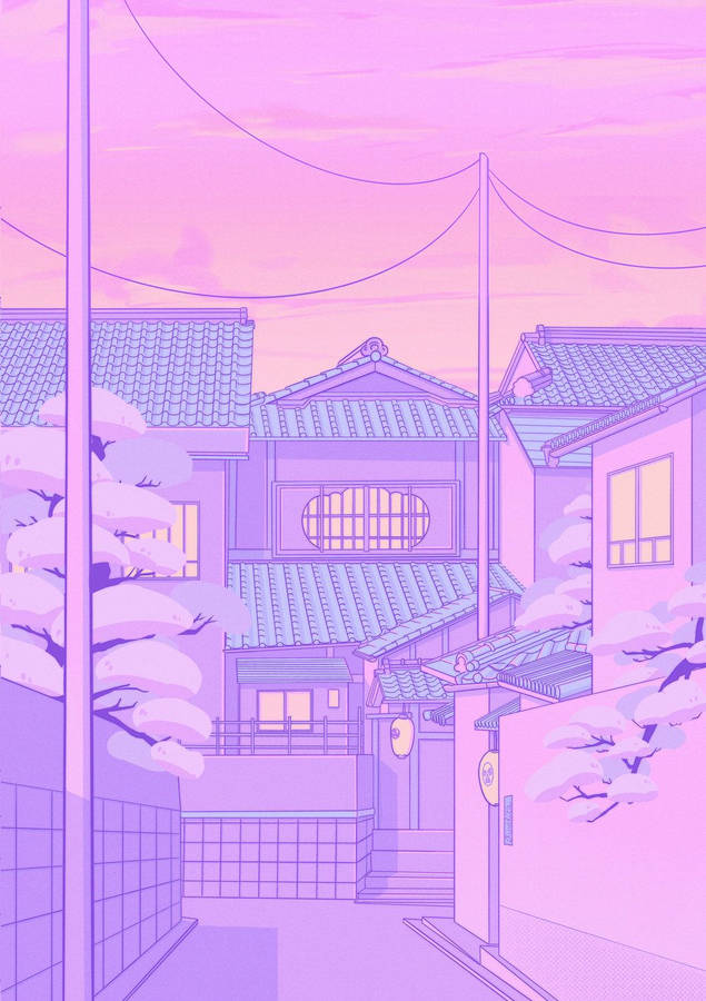 Anime Street Pastel Sky Background Wallpaper