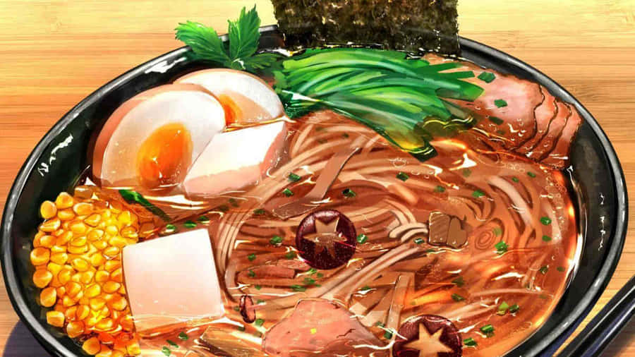 Anime Style Ramen Bowl Wallpaper