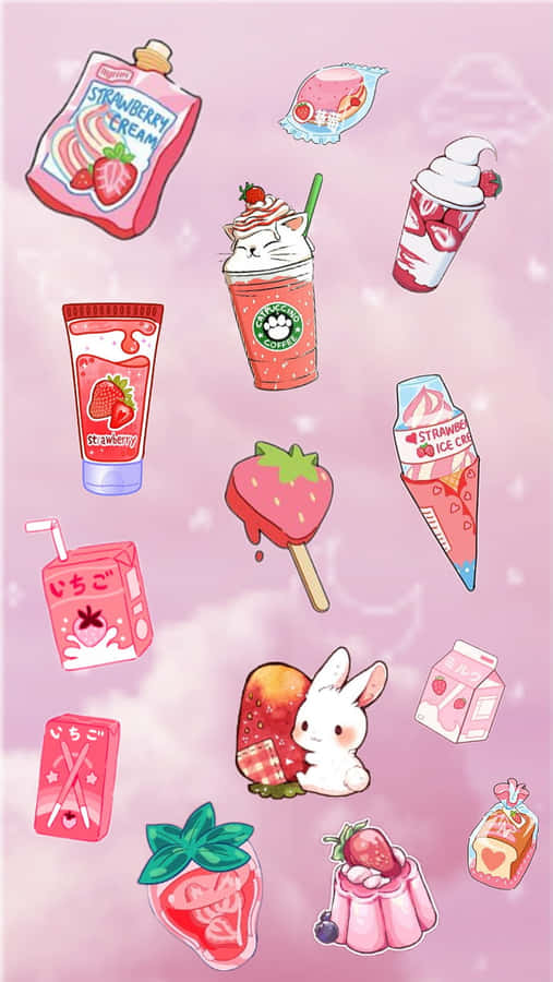 Anime Style Strawberry Treats Collection Wallpaper