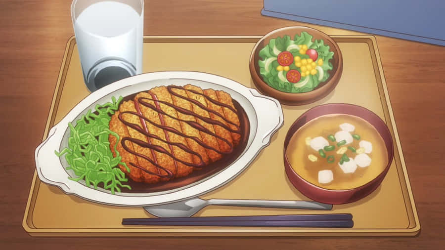 Anime Tonkatsu Meal Set Wallpaper