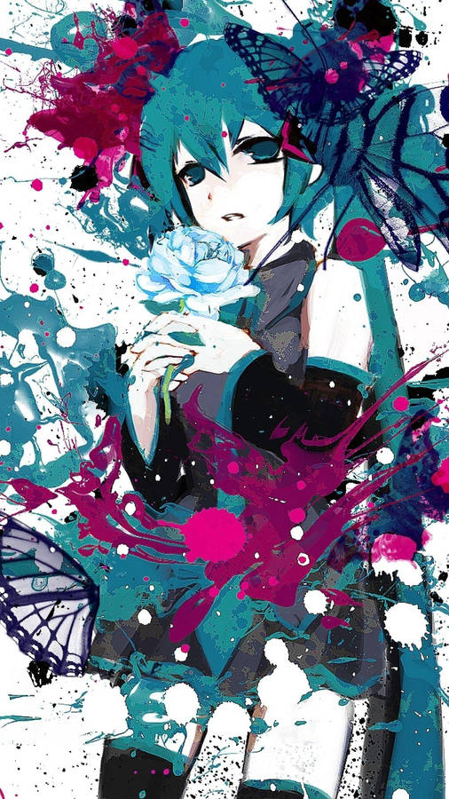 Anime Waifu Hatsune Miku Painting With Butterflies Wallpaper