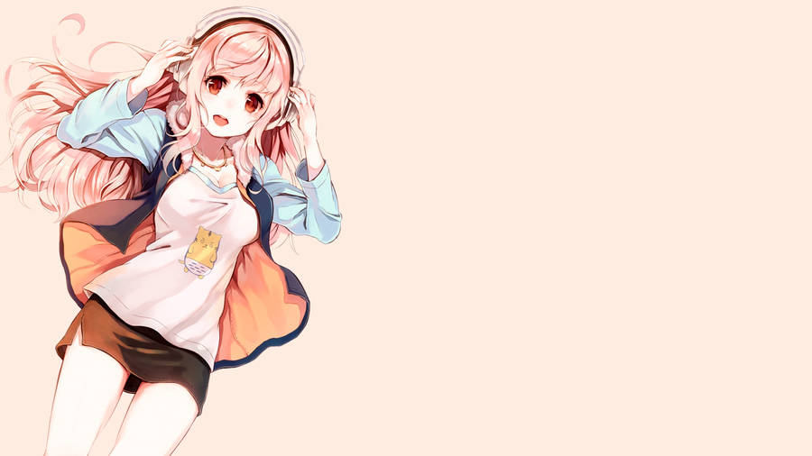 Anime Waifu Super Sonico Beige Aesthetic Wallpaper