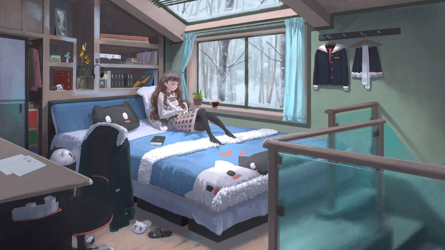 Anime Winter Bedroom Wallpaper