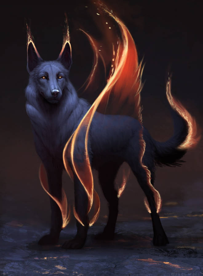 Anime Wolf Fire Aesthetic Wallpaper