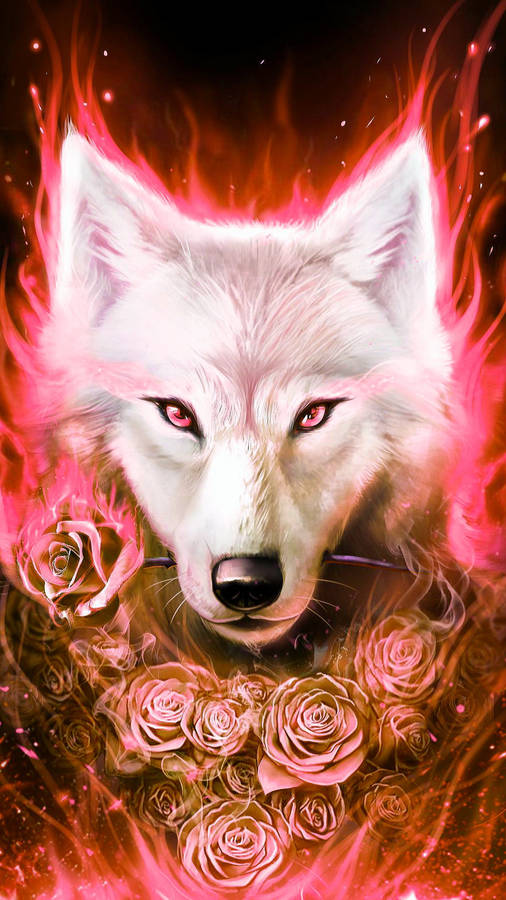 Anime Wolf Neon Pink Aura Roses Wallpaper