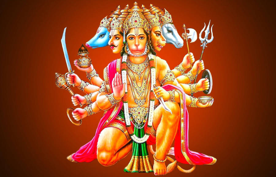 Anjaneya Faces And Weapons Wallpaper