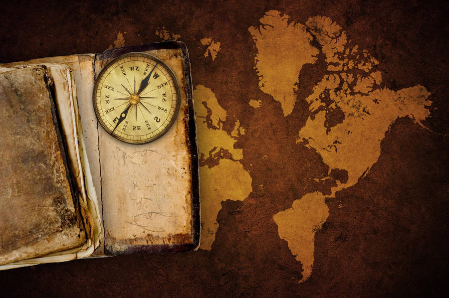 Antique Book Compass Map Wallpaper