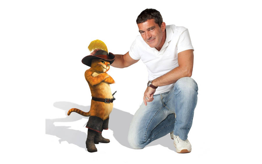 Antonio Banderas As The Charismatic Puss In Boots With Kitty Softpaws Wallpaper