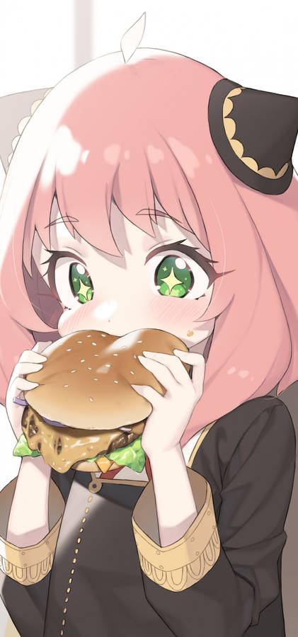 Anya Forger Enjoying A Delicious Burger Wallpaper