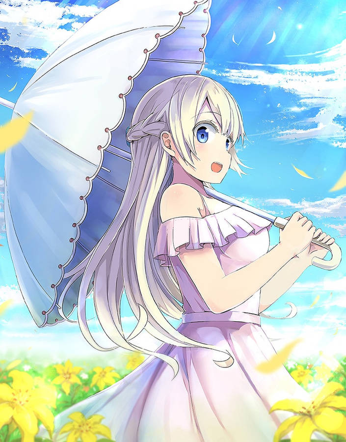 Aozora With Umbrella Asobi Asobase Wallpaper