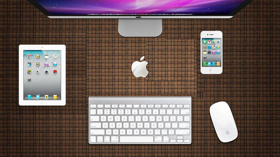 Apple Products Office Desk Set-up Wallpaper