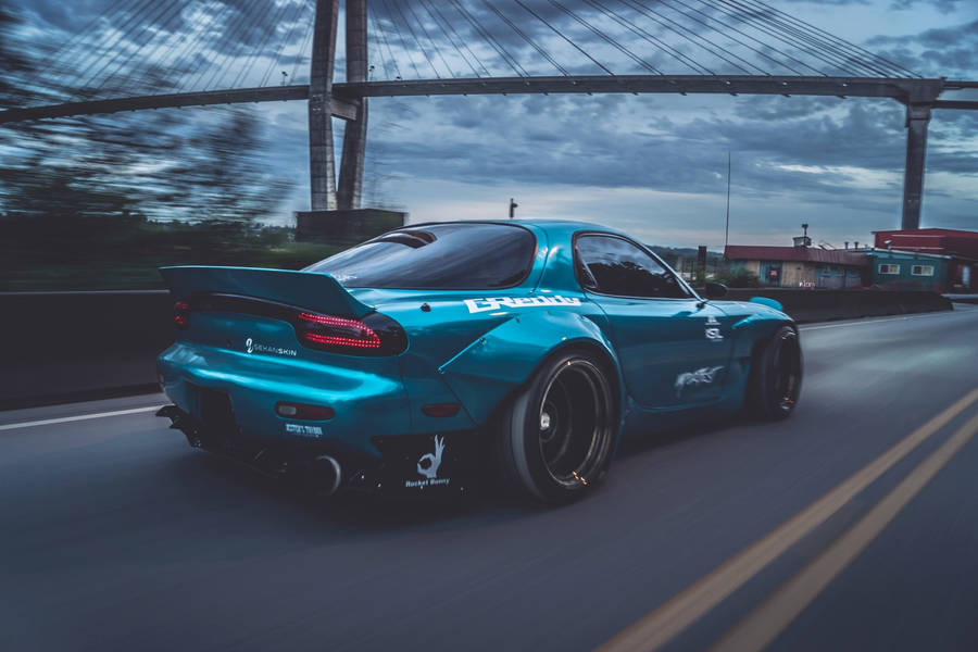 Aqua Blue Mazda Rx7 Car Wallpaper