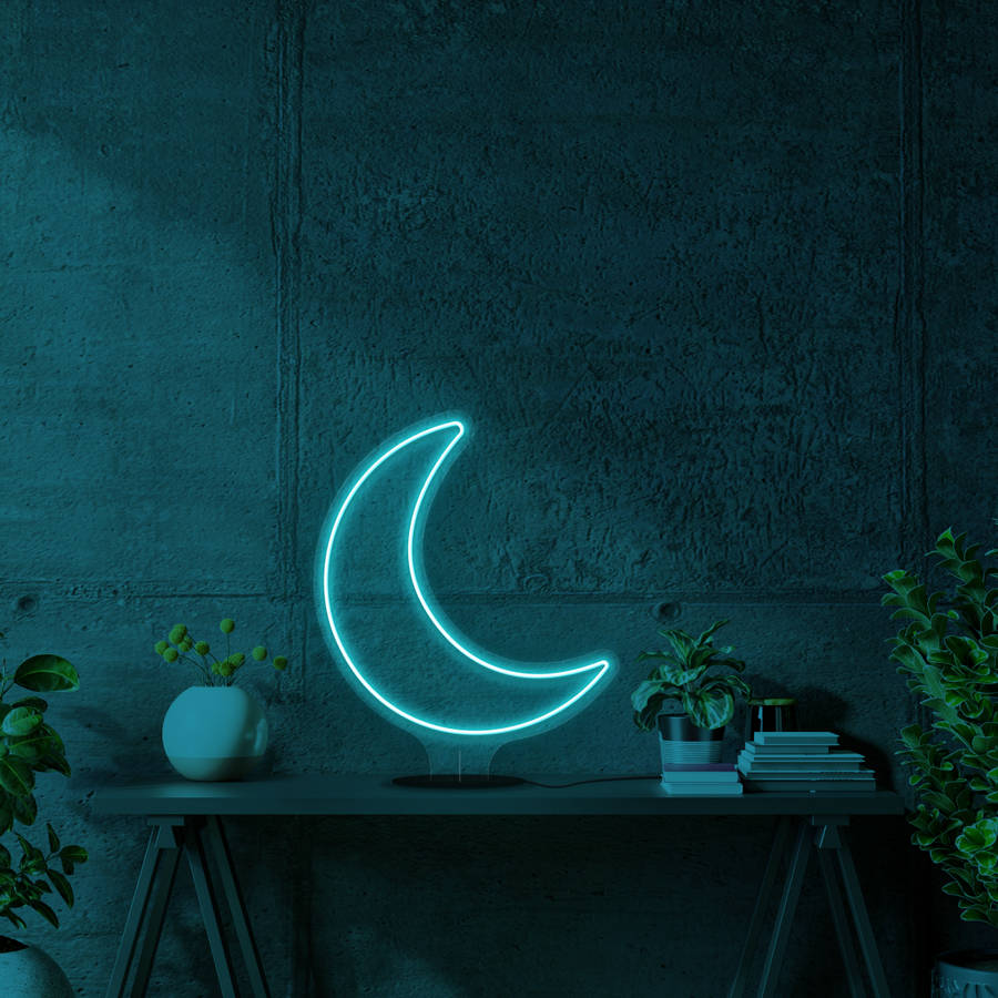 Aqua Neon Moon Wallpaper